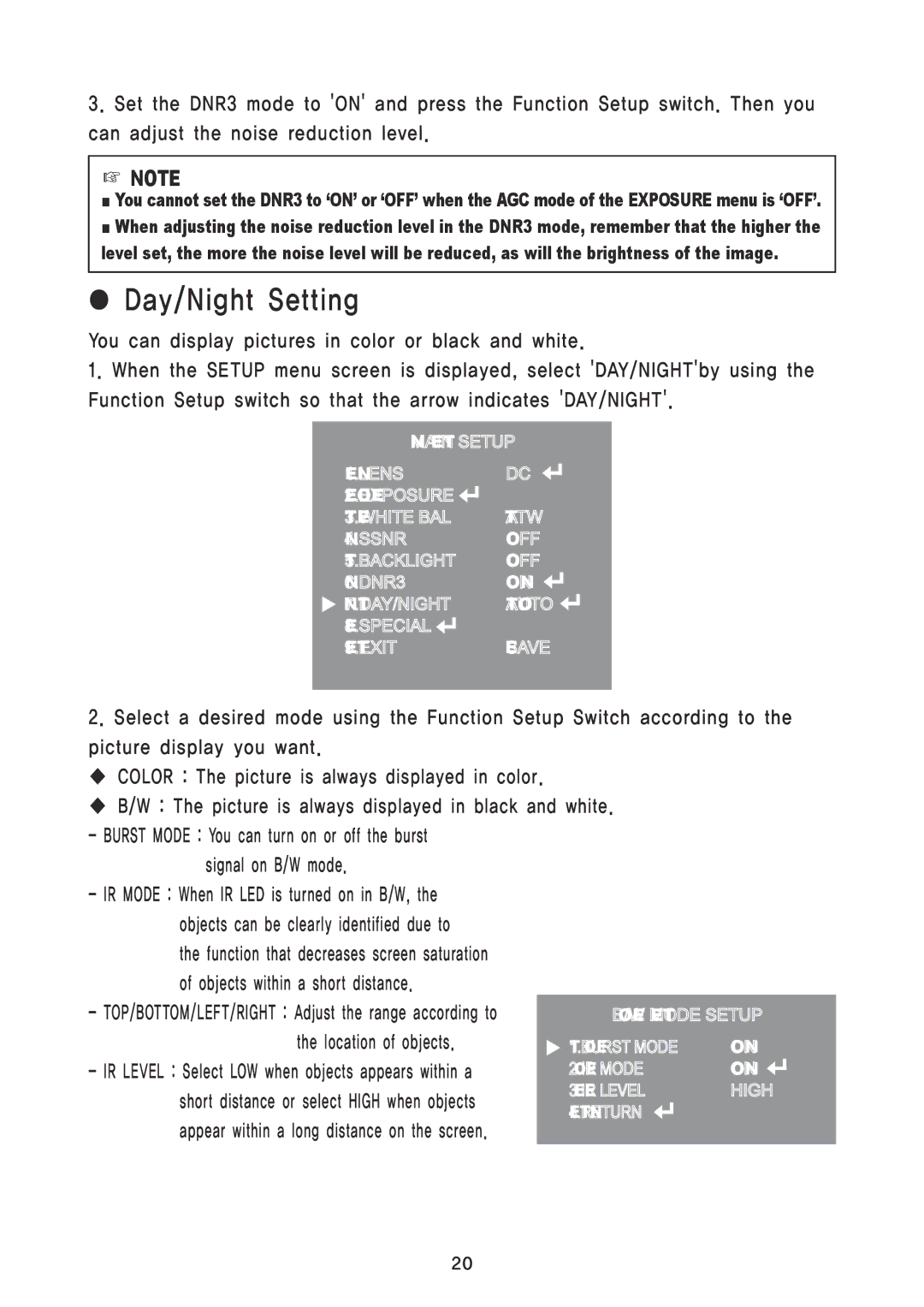 Speco Technologies VL7038IRVF, VL7039IRVF instruction manual Day/Night Setting, Location of objects 