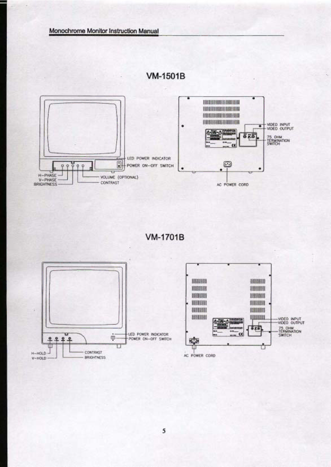 Speco Technologies VM-1501B, VM-2005B, VM-2001B, VM-901B, VM-1205B, VM-1201W, VM1701B manual 