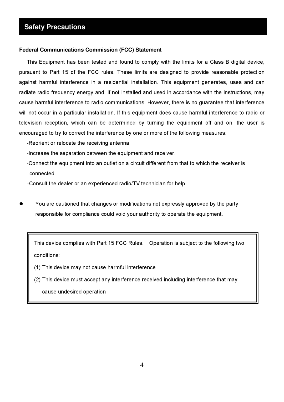 Speco Technologies VM-HT19LCD user manual Safety Precautions, Federal Communications Commission FCC Statement 