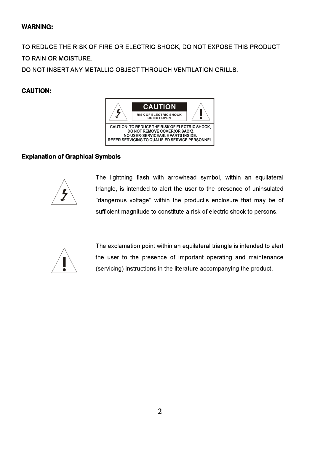 Speco Technologies VM-HT19LCD user manual Explanation of Graphical Symbols 