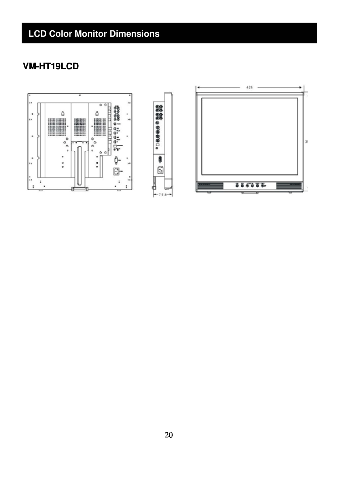 Speco Technologies VM-HT19LCD user manual LCD Color Monitor Dimensions 