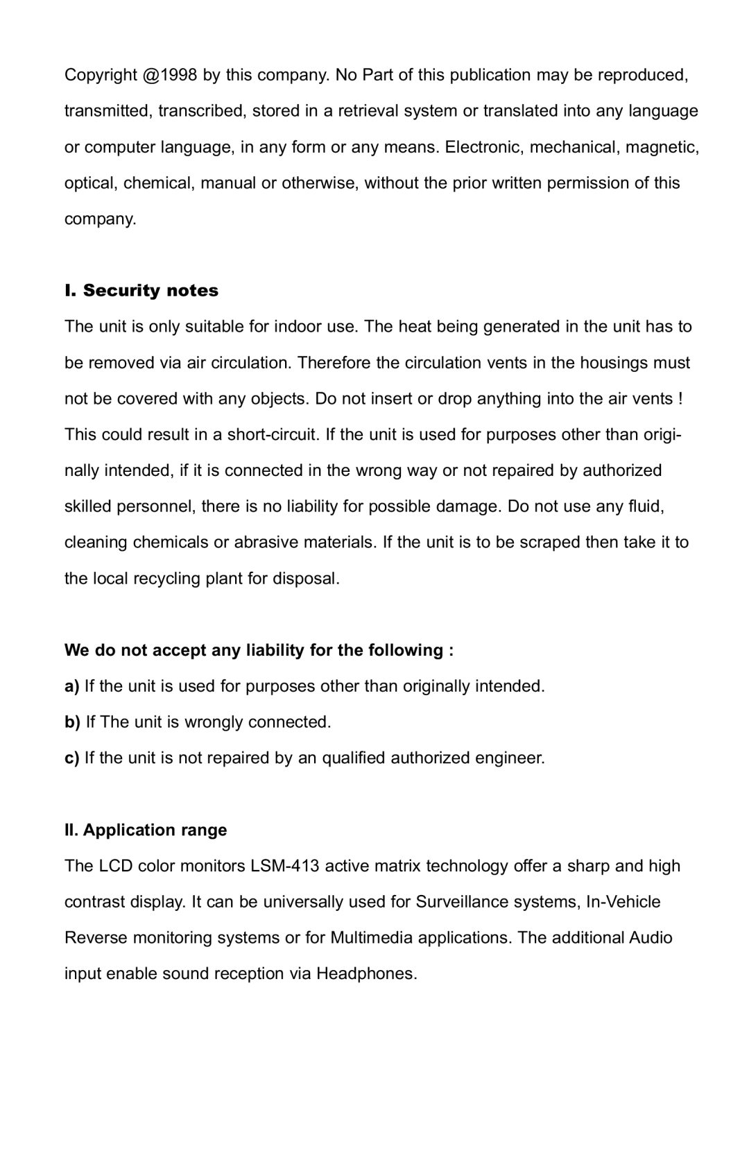 Speco Technologies VMS-2 user manual Security notes 