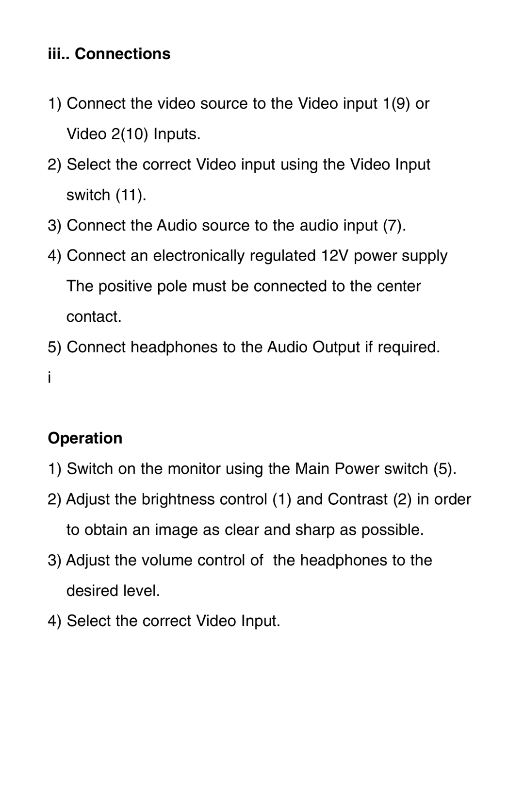 Speco Technologies VMS-2 user manual Iii.. Connections, Operation 