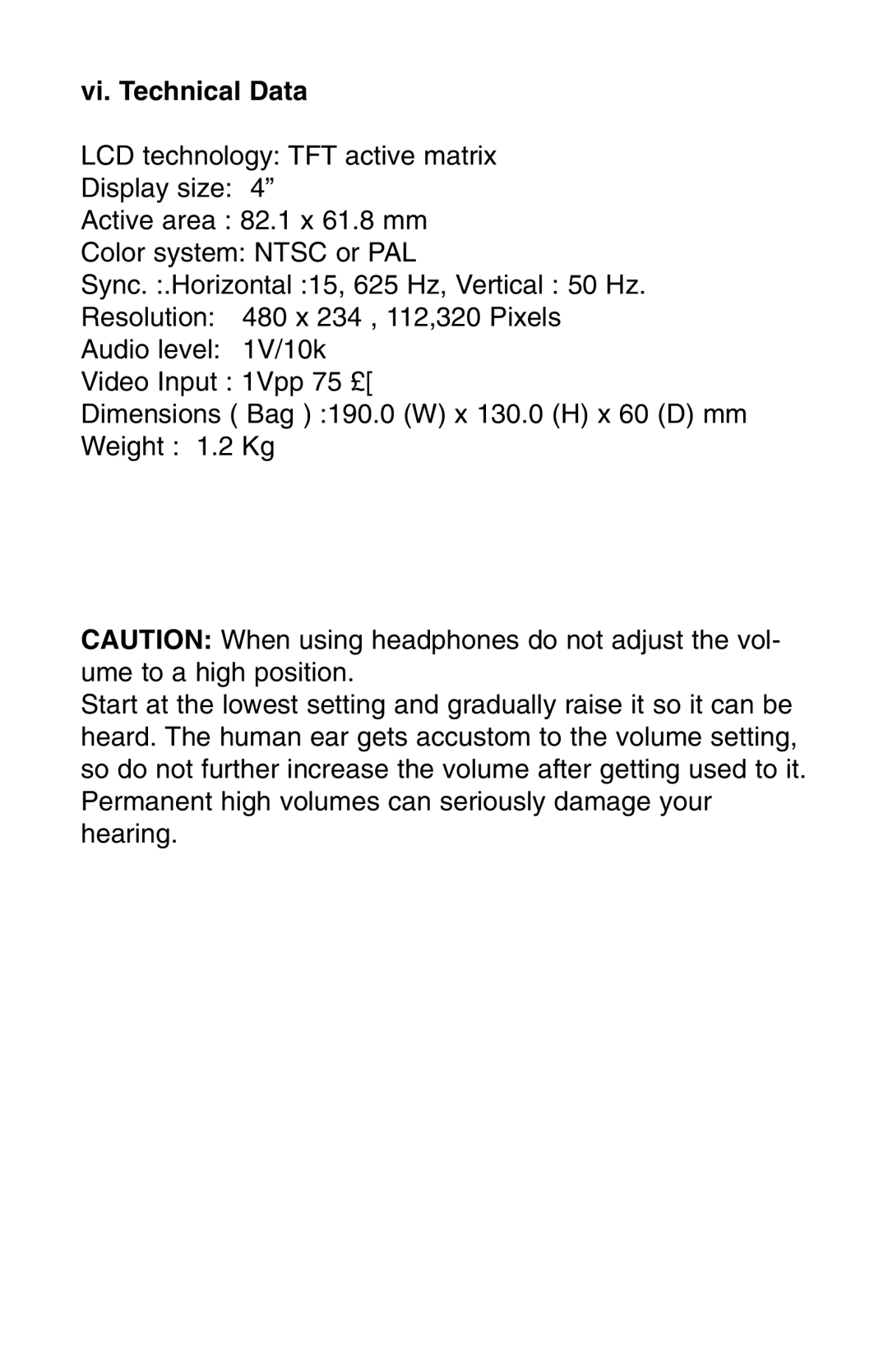 Speco Technologies VMS-2 user manual Vi. Technical Data 