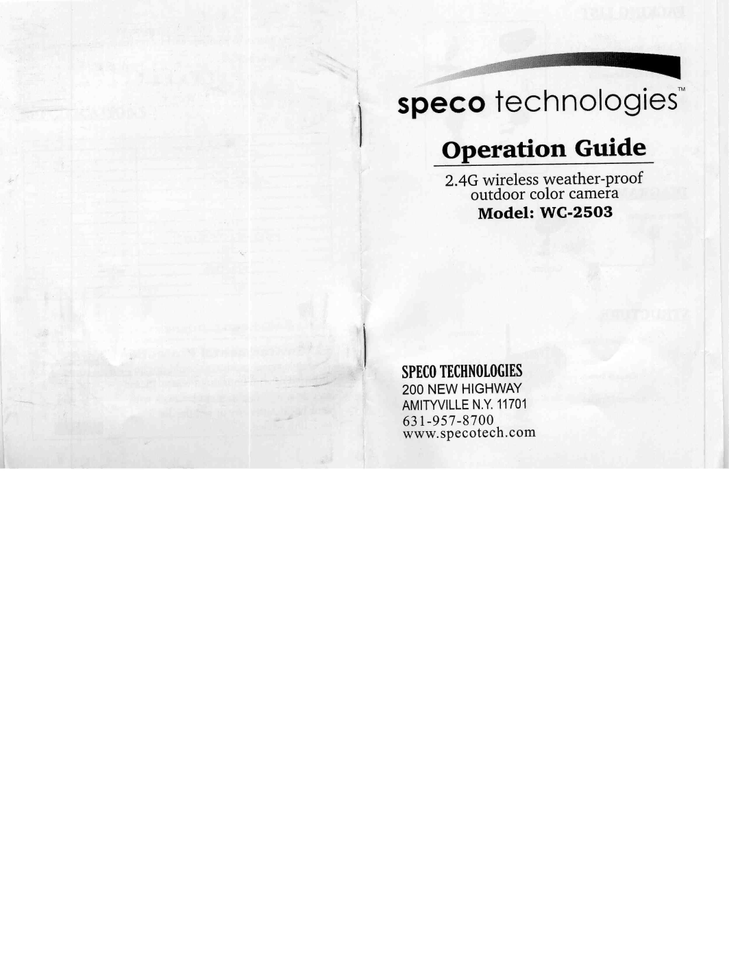 Speco Technologies WC-2503 manual 