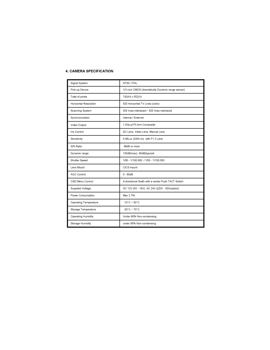 Speco Technologies WDR-R3 manual Camera Specification, Ntsc / PAL 