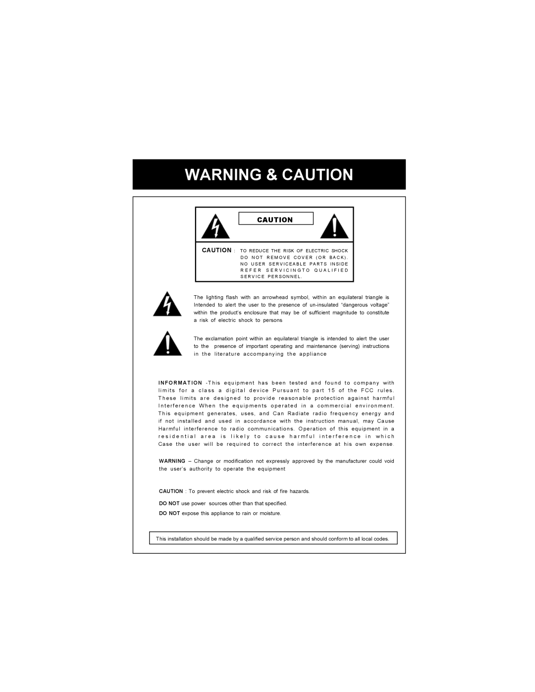 Speco Technologies WDR-R3 manual Warning & Caution, the appliance 
