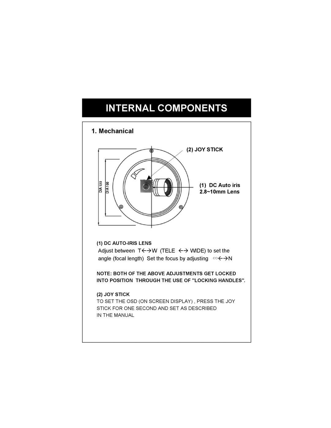 Speco Technologies WDR-R3 manual Internal Components, Mechanical, JOY STICK 1 DC Auto iris 2.8~10mm Lens, Dc Auto-Iris Lens 