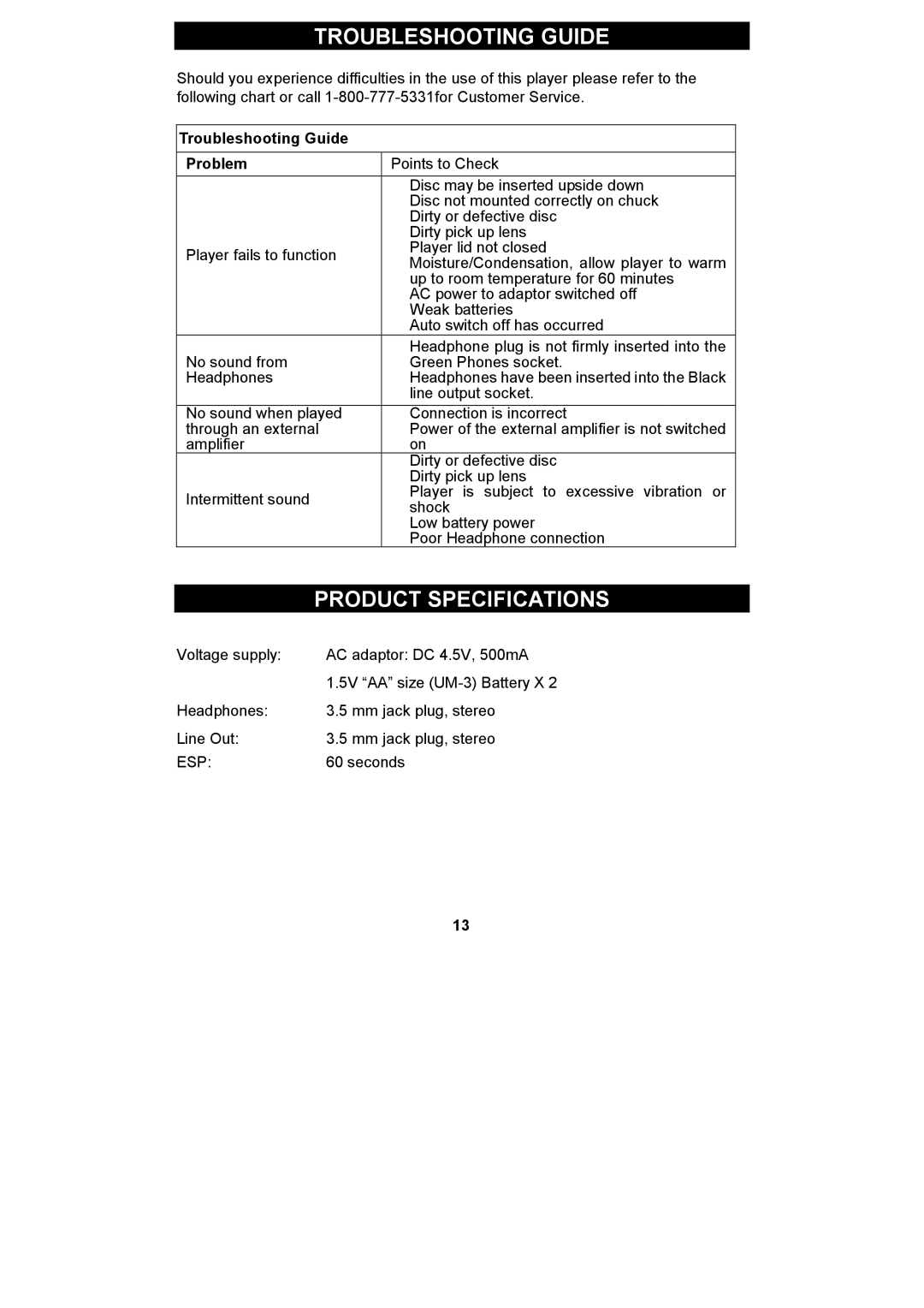 Spectra KT2038 owner manual Troubleshooting Guide, Product Specifications 