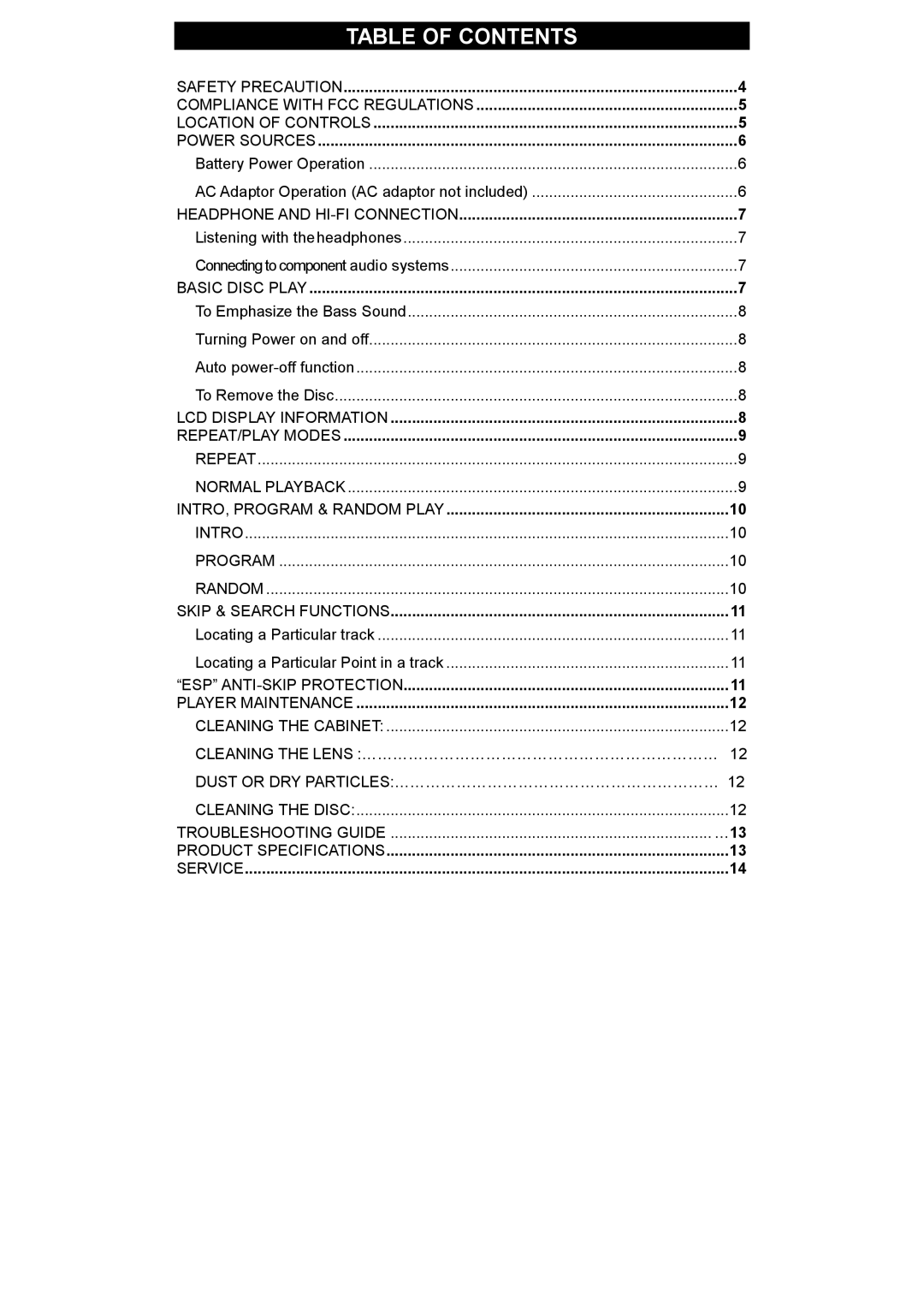 Spectra KT2038 owner manual Table of Contents 