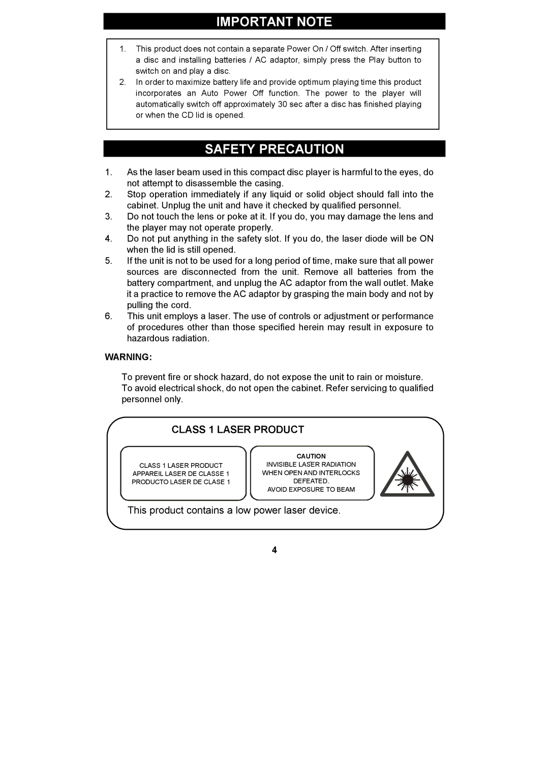 Spectra KT2038 owner manual Important Note, Safety Precaution 