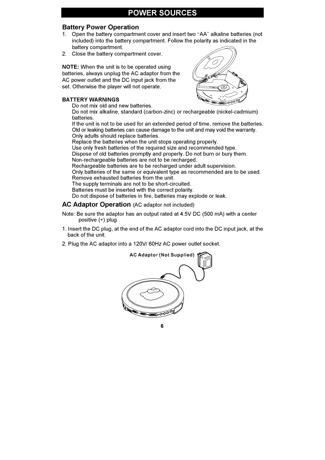 Spectra KT2038 owner manual Power Sources, Battery Power Operation 