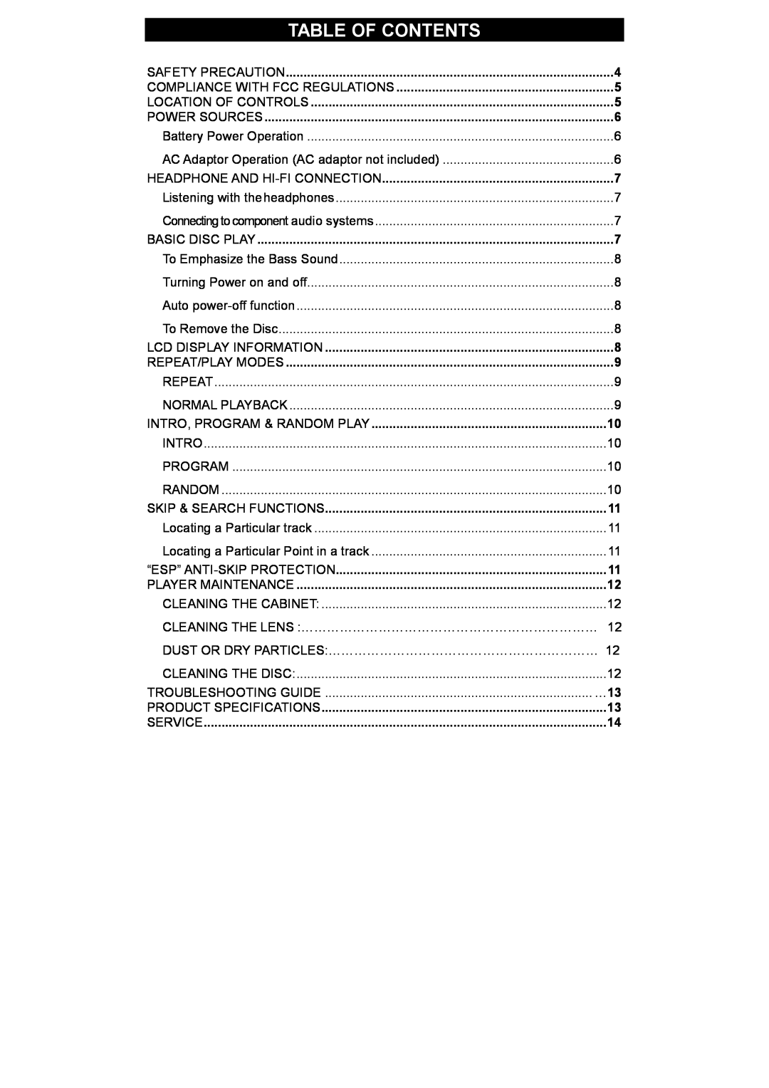 Spectra KT2038 owner manual Table Of Contents 