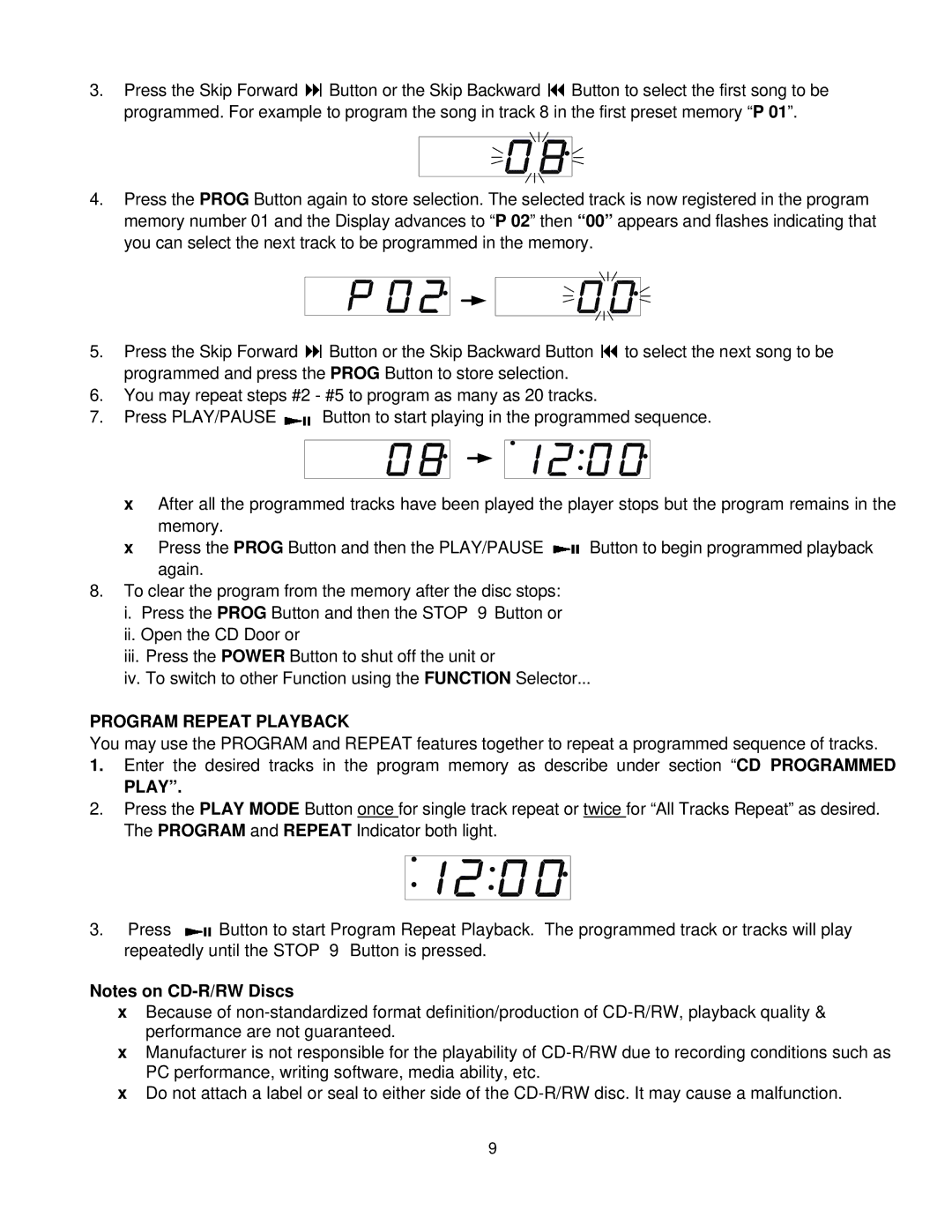 Spectra KT2053 owner manual Program Repeat Playback 