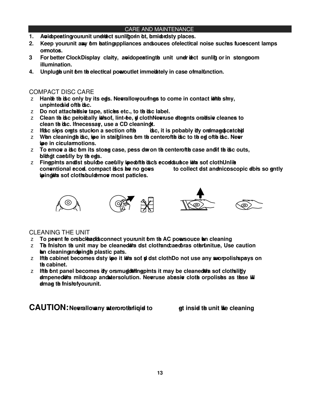 Spectra KT2053 owner manual Compact Disc Care, Care and Maintenance 