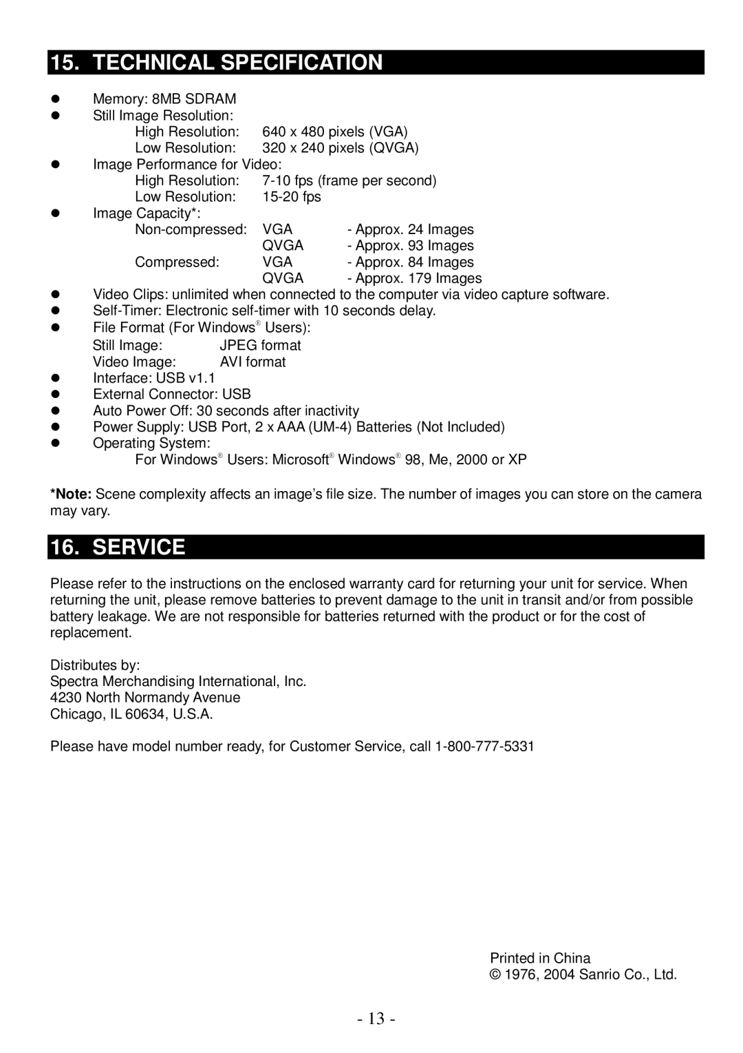 Spectra KT7002 owner manual Technical Specification, Service 