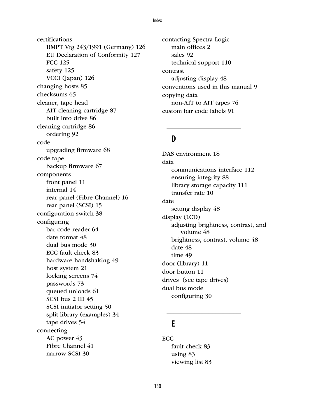 Spectra Logic 10000 manual Ecc 