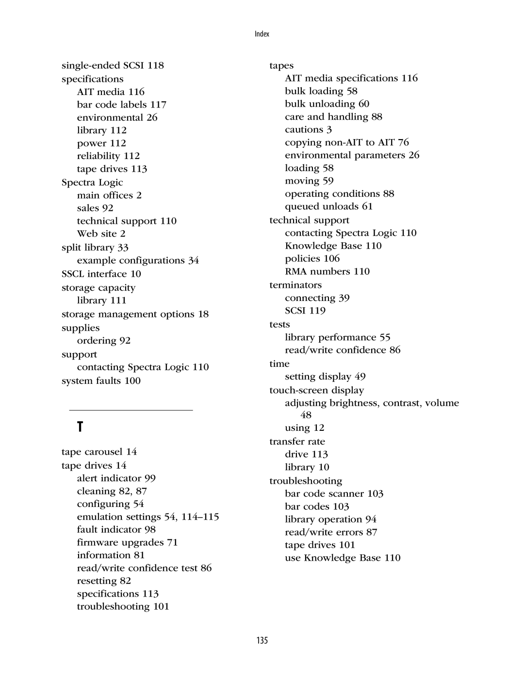 Spectra Logic 10000 manual Index 