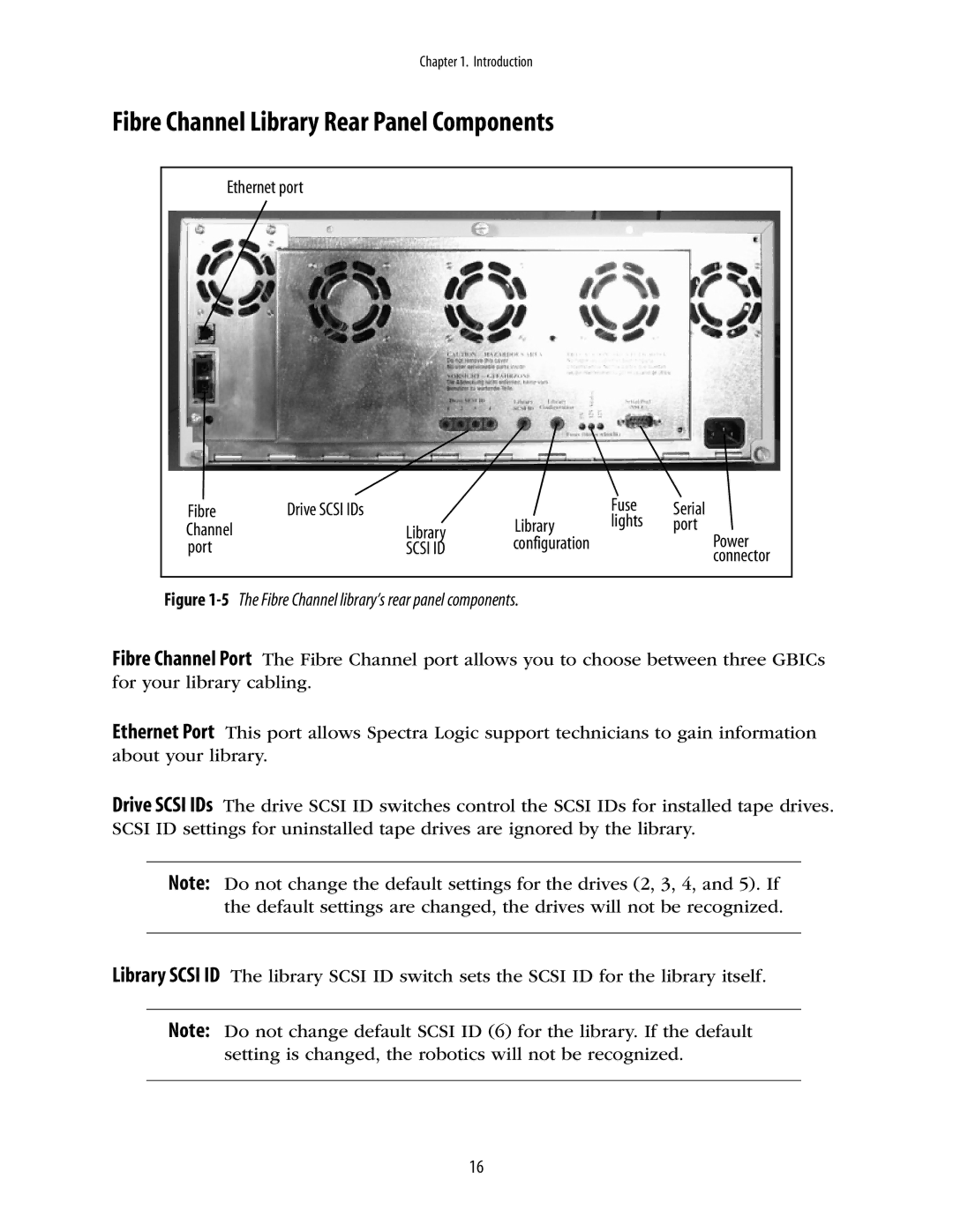 Spectra Logic 10000 manual Fibre Channel Library Rear Panel Components, 5The Fibre Channel library’s rear panel components 