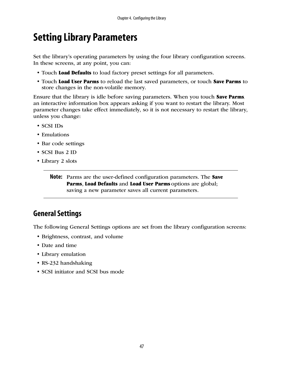 Spectra Logic 10000 manual Setting Library Parameters, General Settings 