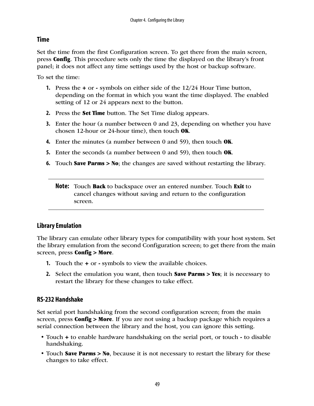 Spectra Logic 10000 manual Time, Library Emulation, RS-232 Handshake 