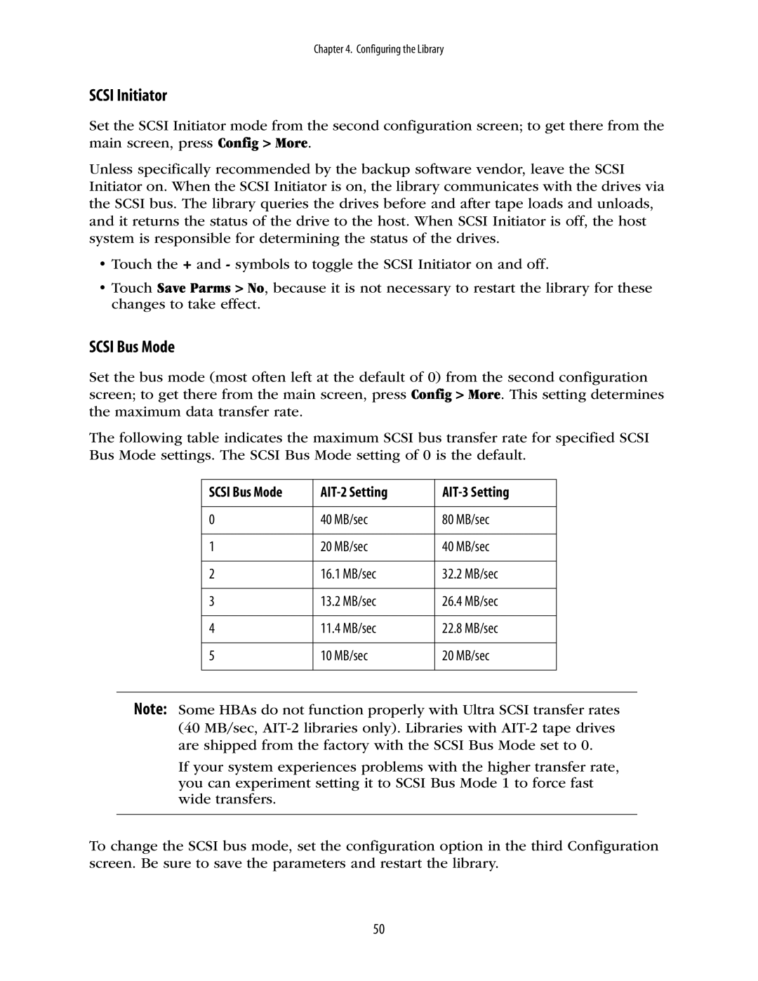 Spectra Logic 10000 manual Scsi Initiator, Scsi Bus Mode 