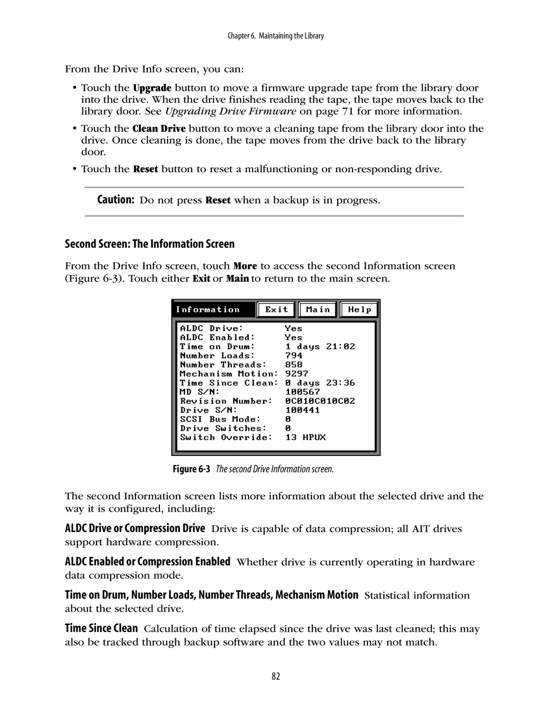 Spectra Logic 10000 manual Second Screen The Information Screen, 3The second Drive Information screen 