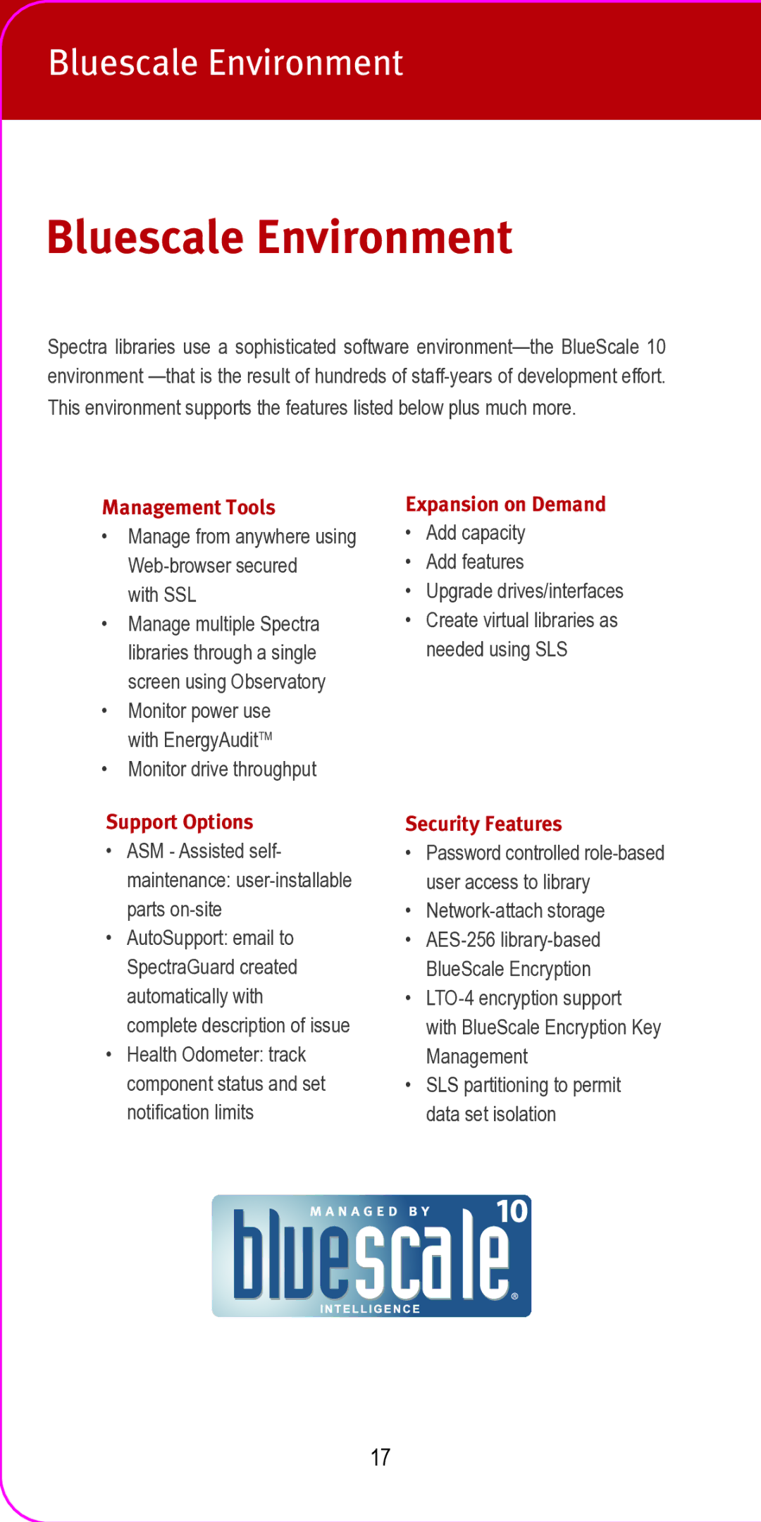 Spectra Logic 2007 manual Bluescale Environment 