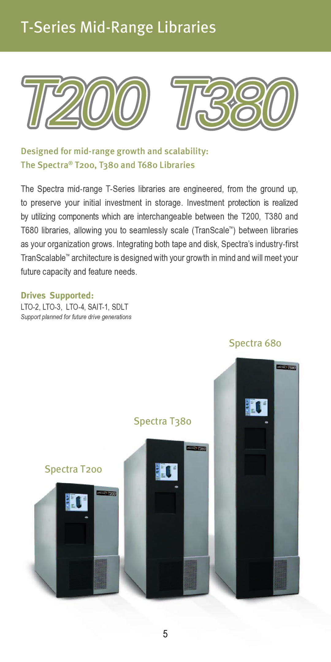 Spectra Logic 2007 manual Series Mid-Range Libraries, Spectra Spectra T380 Spectra T200 