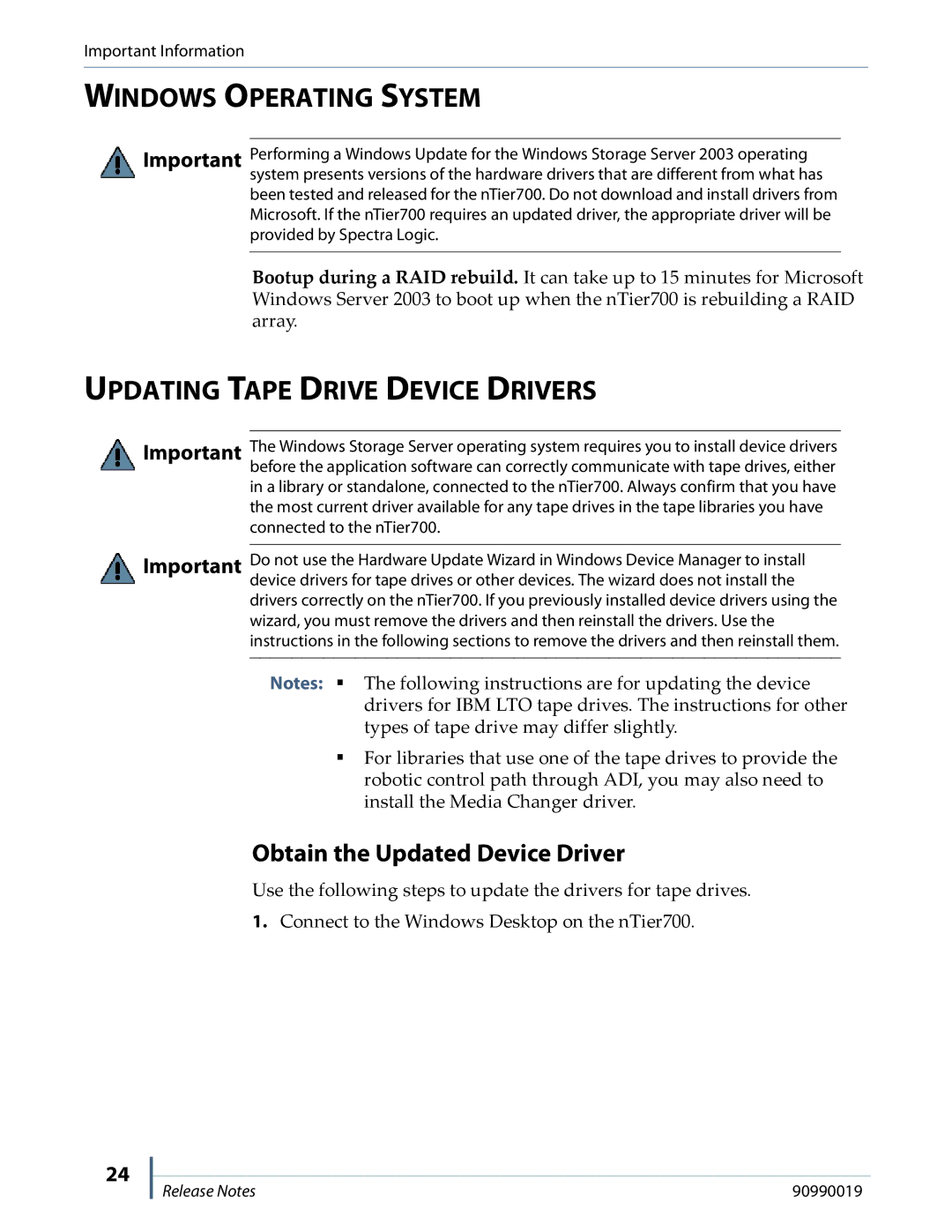 Spectra Logic NTIER700 Windows Operating System, Updating Tape Drive Device Drivers, Obtain the Updated Device Driver 