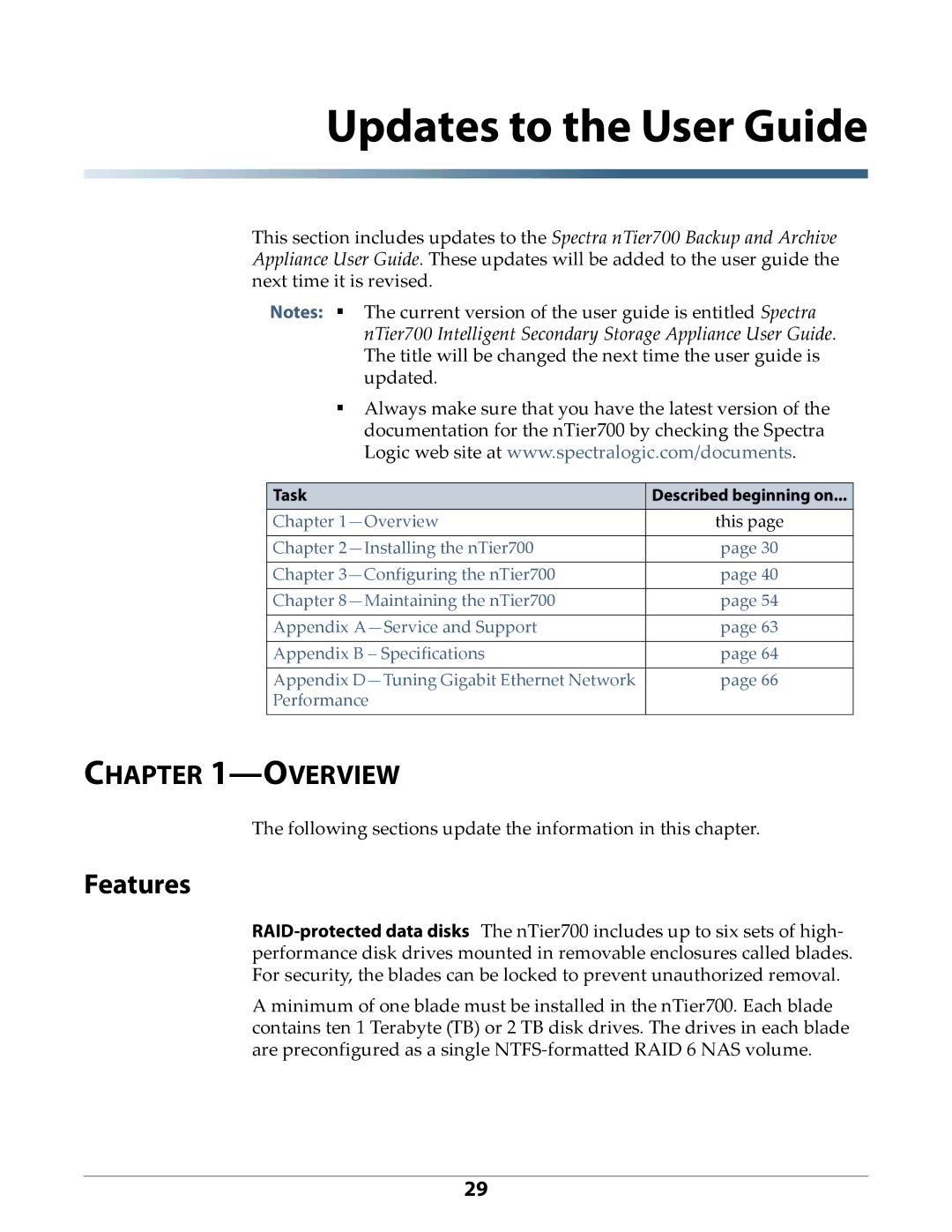 Spectra Logic NTIER700 manual Features, Overview 