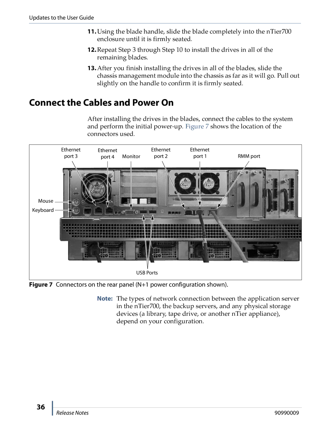 Spectra Logic NTIER700 manual Connect the Cables and Power On, Connectors on the rear panel N+1 power configuration shown 