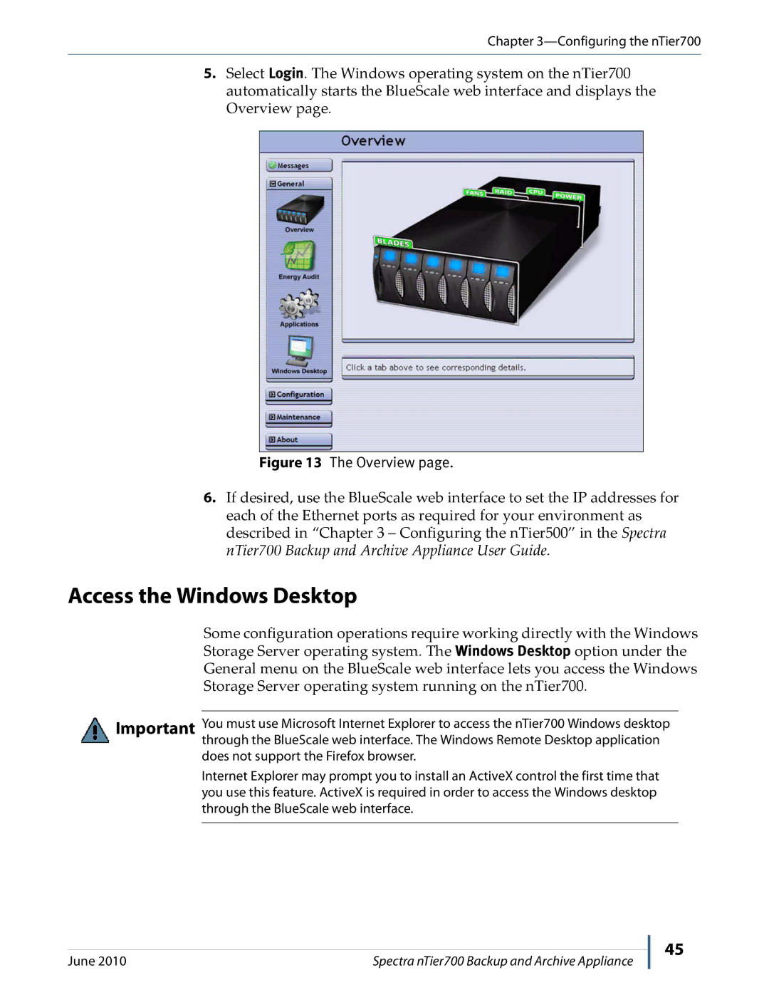 Spectra Logic NTIER700 manual Access the Windows Desktop, Overview 