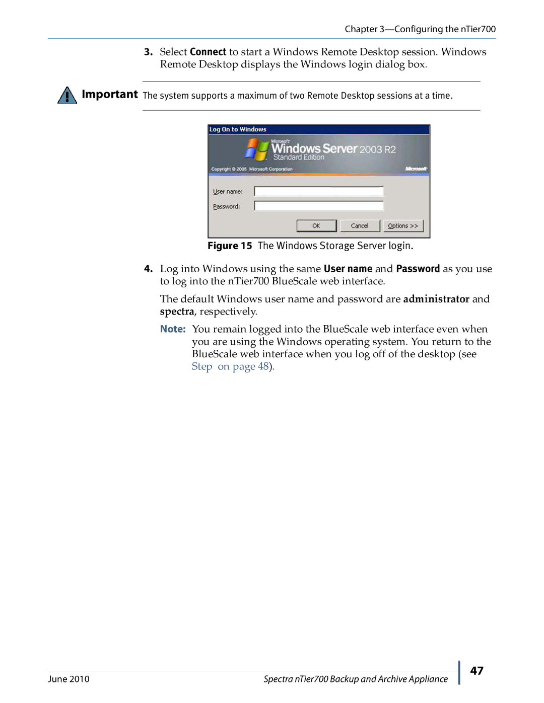 Spectra Logic NTIER700 manual Windows Storage Server login 