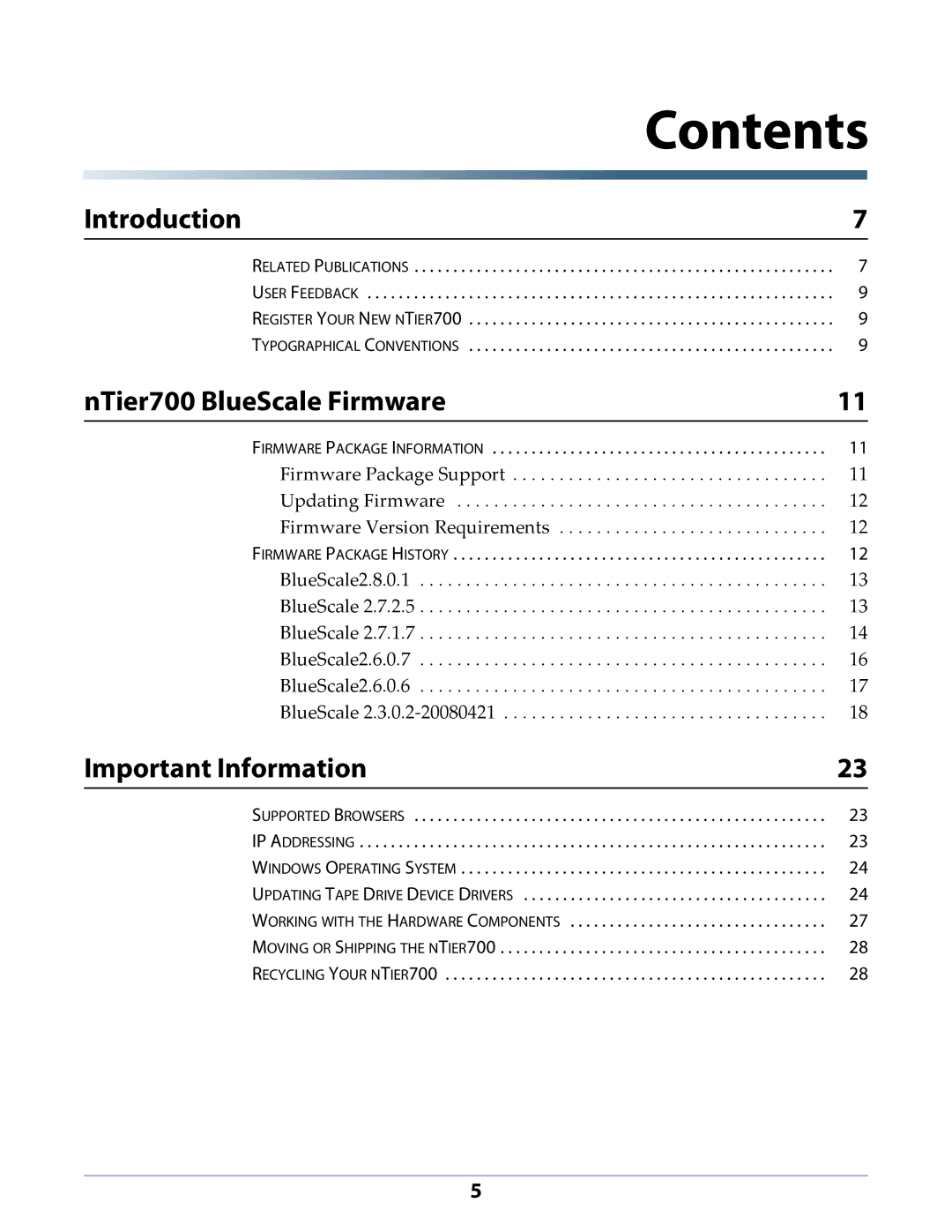 Spectra Logic NTIER700 manual Contents 