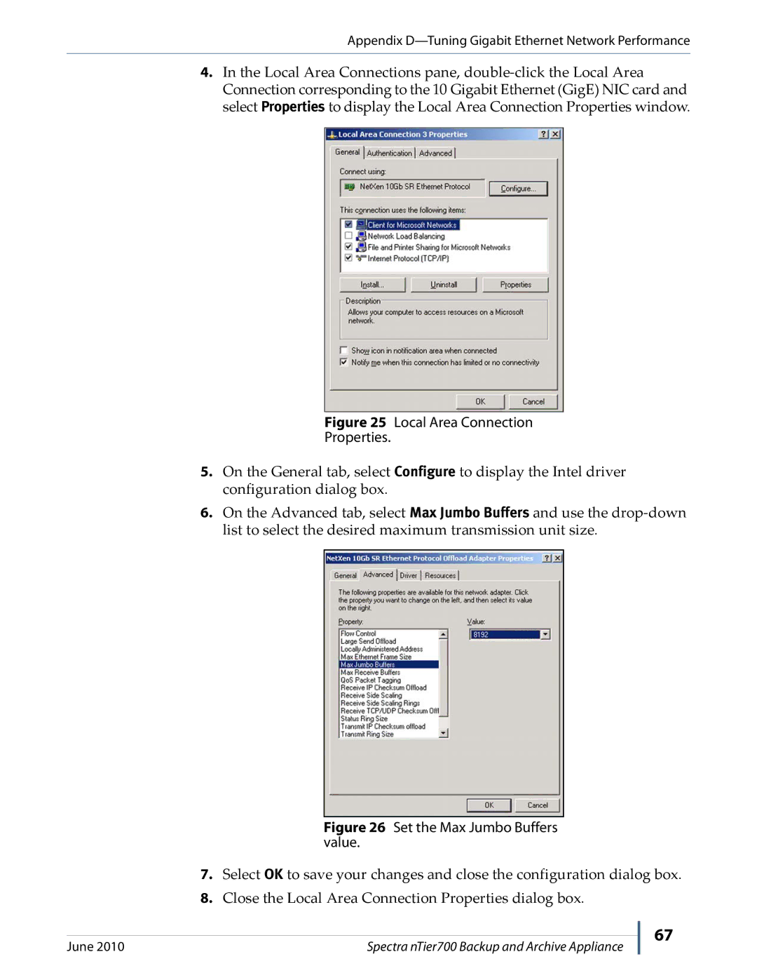 Spectra Logic NTIER700 manual Local Area Connection Properties 