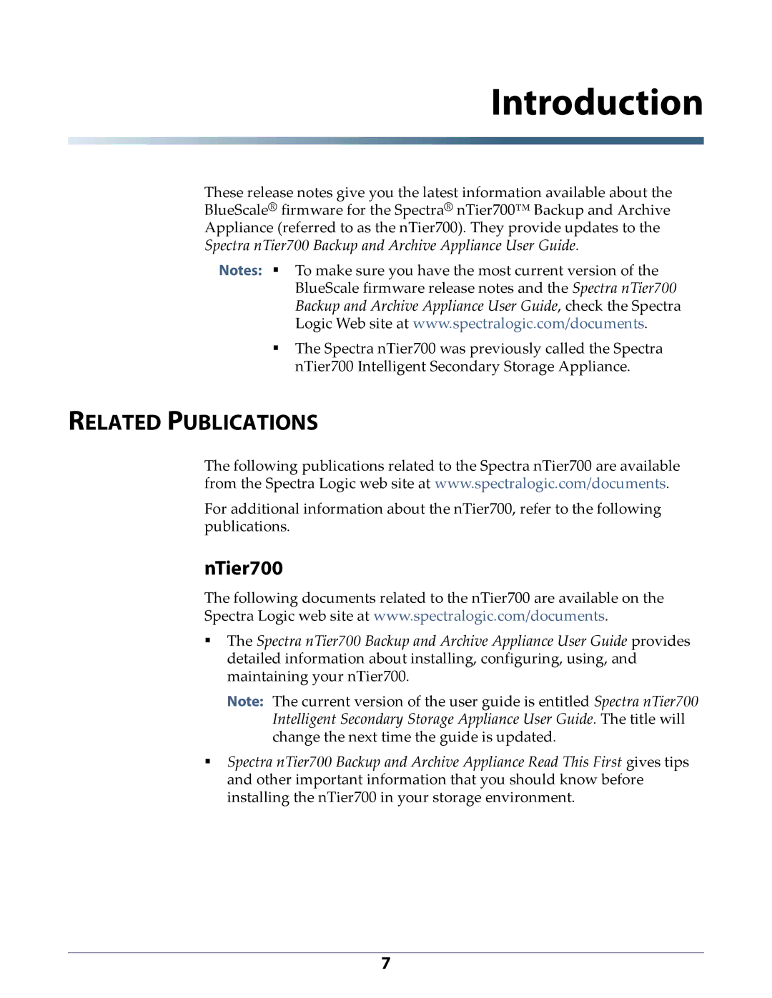 Spectra Logic NTIER700 manual Related Publications, NTier700 