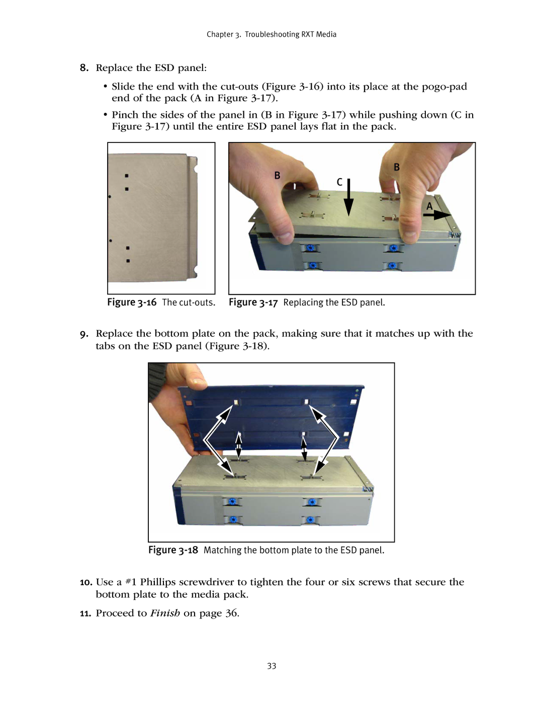 Spectra Logic RXT150 manual 16The cut-outs. -17Replacing the ESD panel 