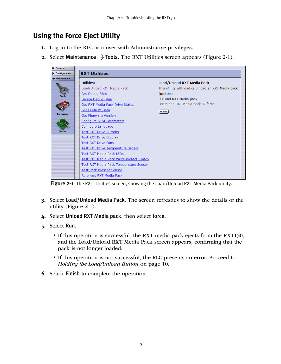 Spectra Logic RXT150 manual Using the Force Eject Utility 