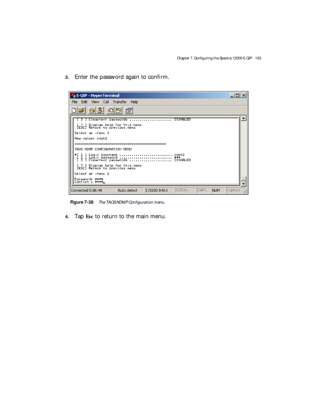 Spectra Logic Spectra 12000 manual 38The Taos Ndmp Configuration menu 