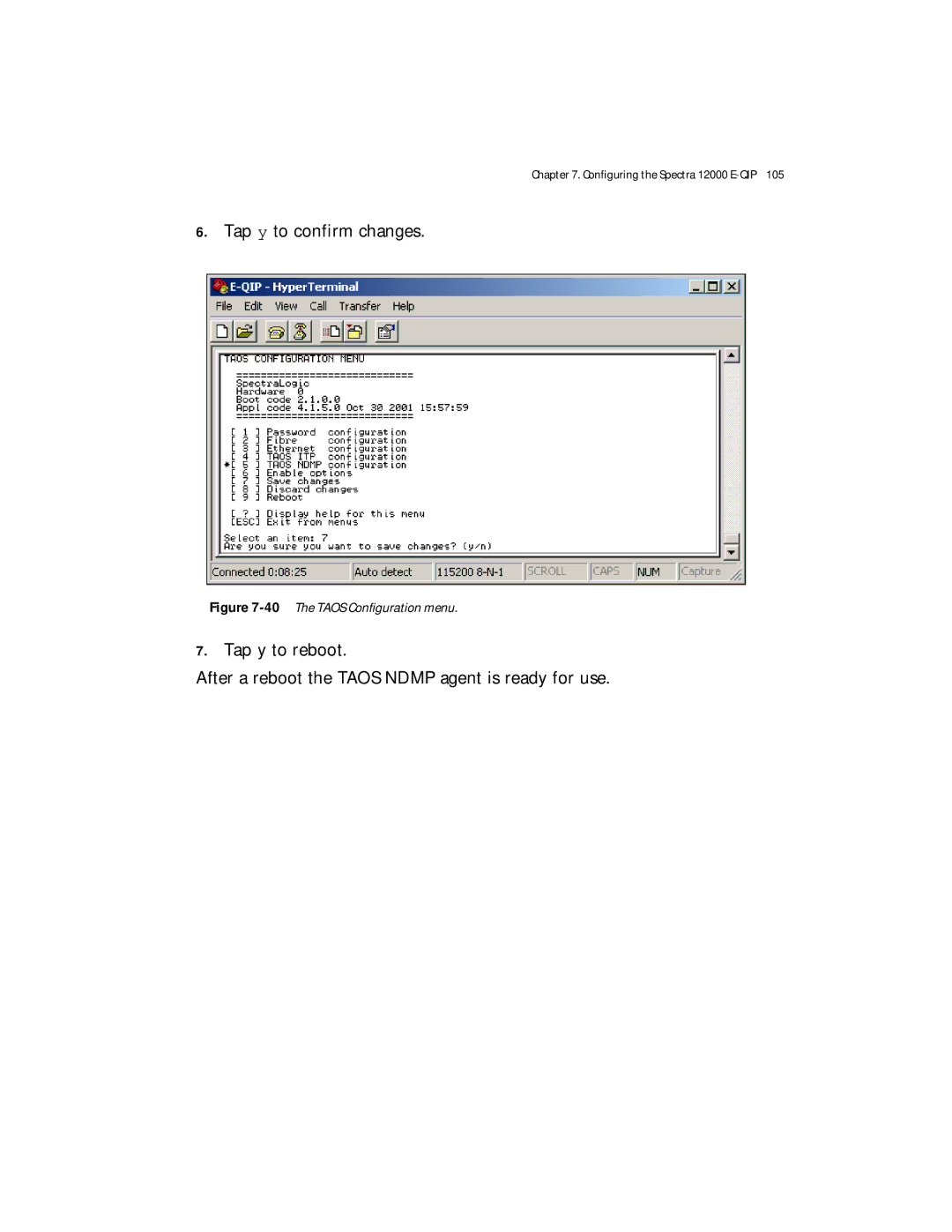 Spectra Logic Spectra 12000 manual 40The Taos Configuration menu 