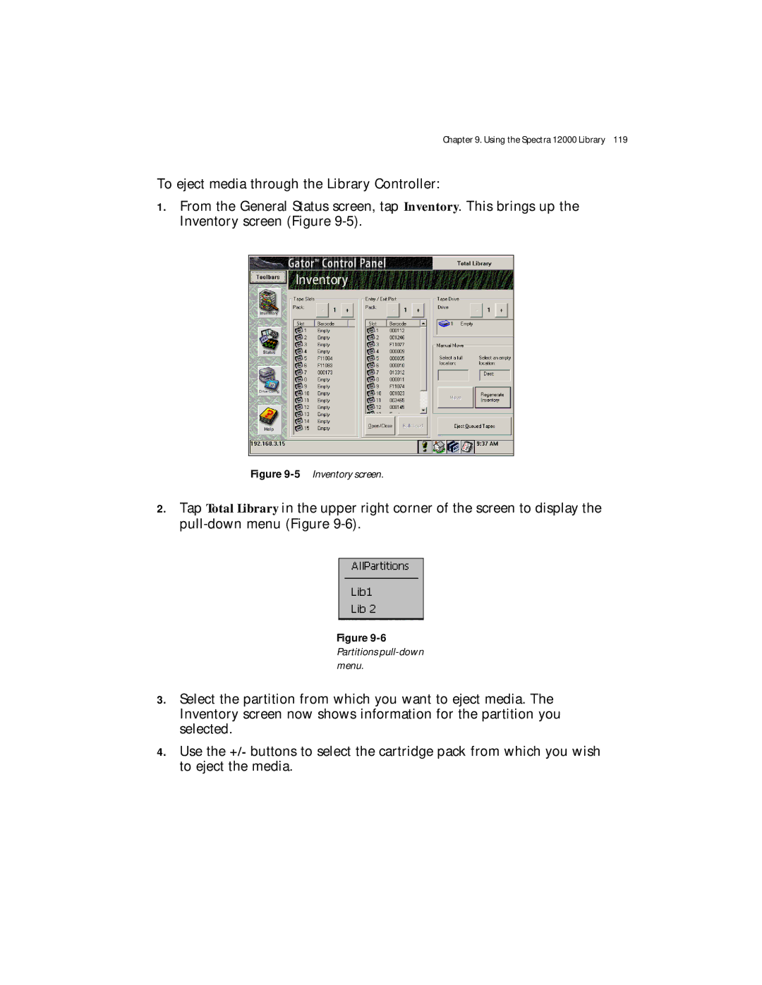 Spectra Logic Spectra 12000 manual 5Inventory screen 