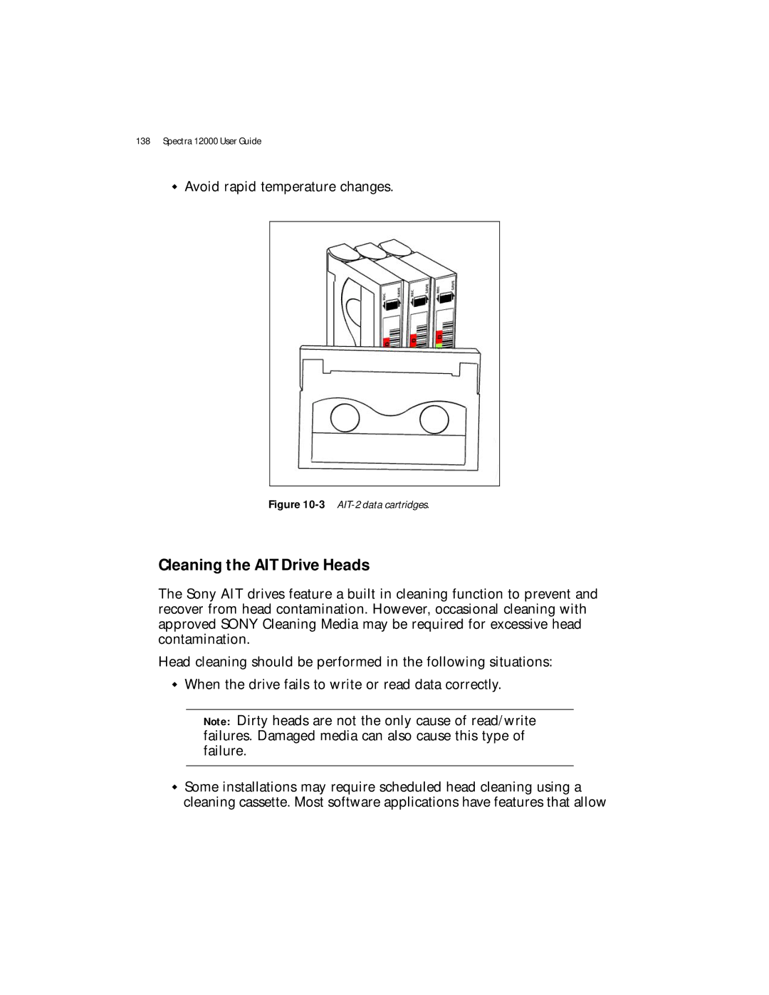 Spectra Logic Spectra 12000 manual Cleaning the AIT Drive Heads, 3AIT-2 data cartridges 