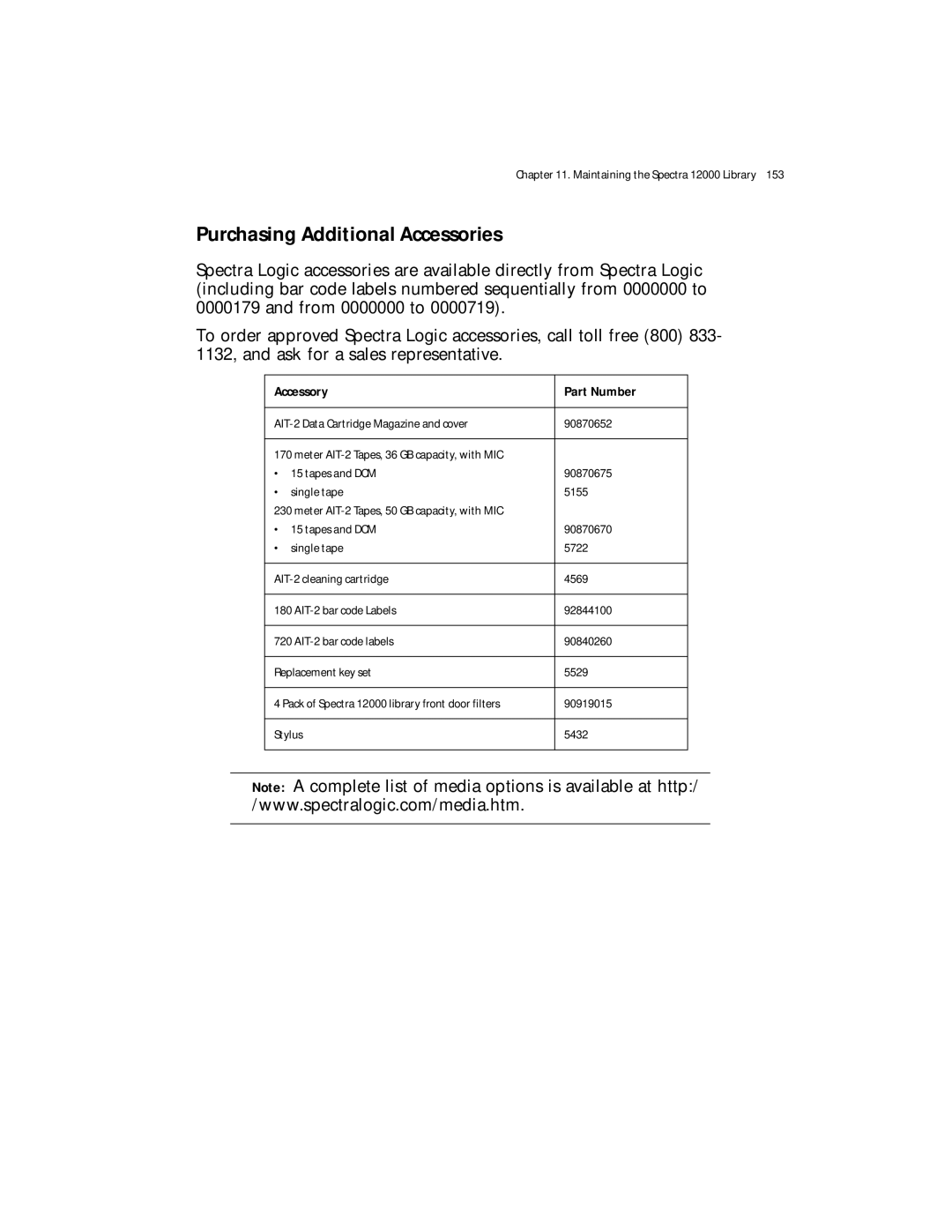 Spectra Logic Spectra 12000 manual Purchasing Additional Accessories 