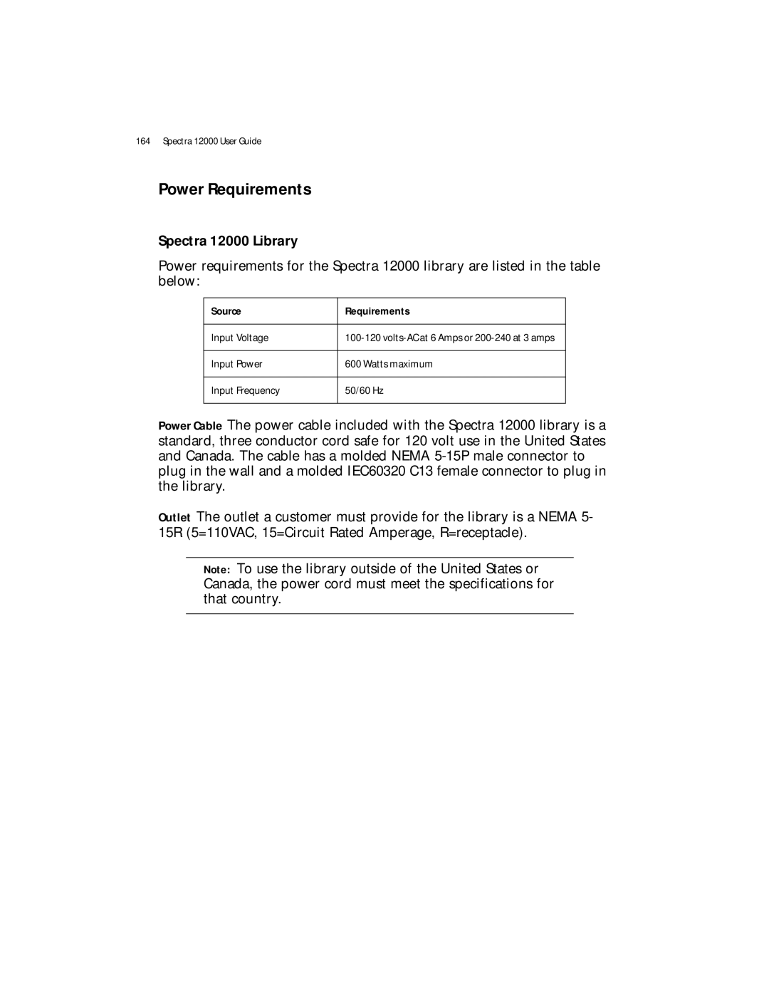 Spectra Logic manual Power Requirements, Spectra 12000 Library 