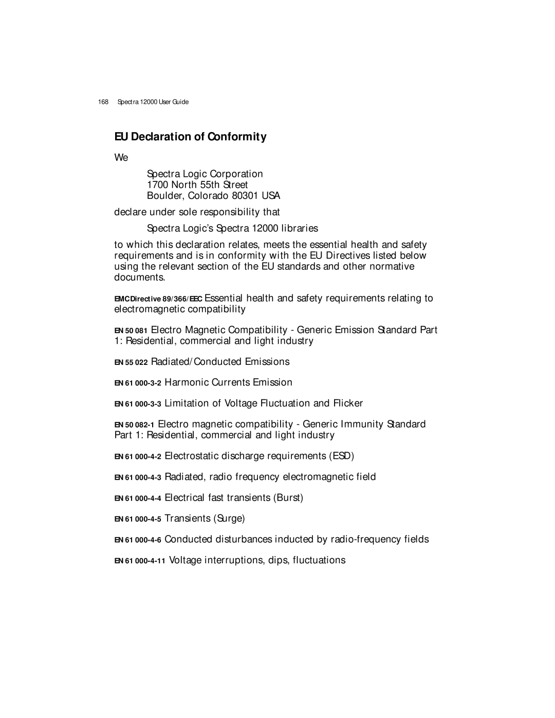 Spectra Logic Spectra 12000 manual EU Declaration of Conformity 