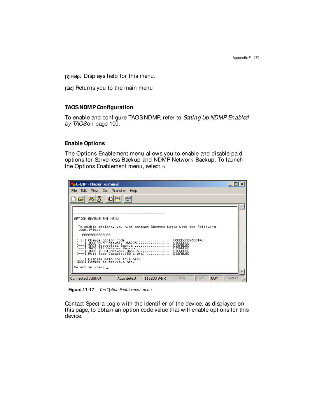 Spectra Logic Spectra 12000 manual Taos Ndmp Configuration, Enable Options 