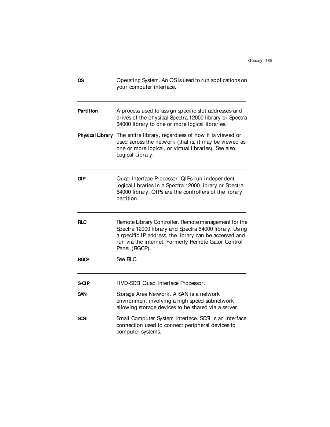 Spectra Logic Spectra 12000 manual Partition, Rlc 