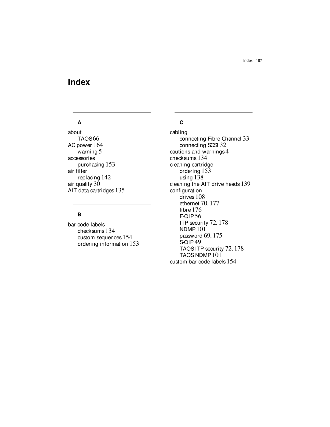 Spectra Logic Spectra 12000 manual Index 