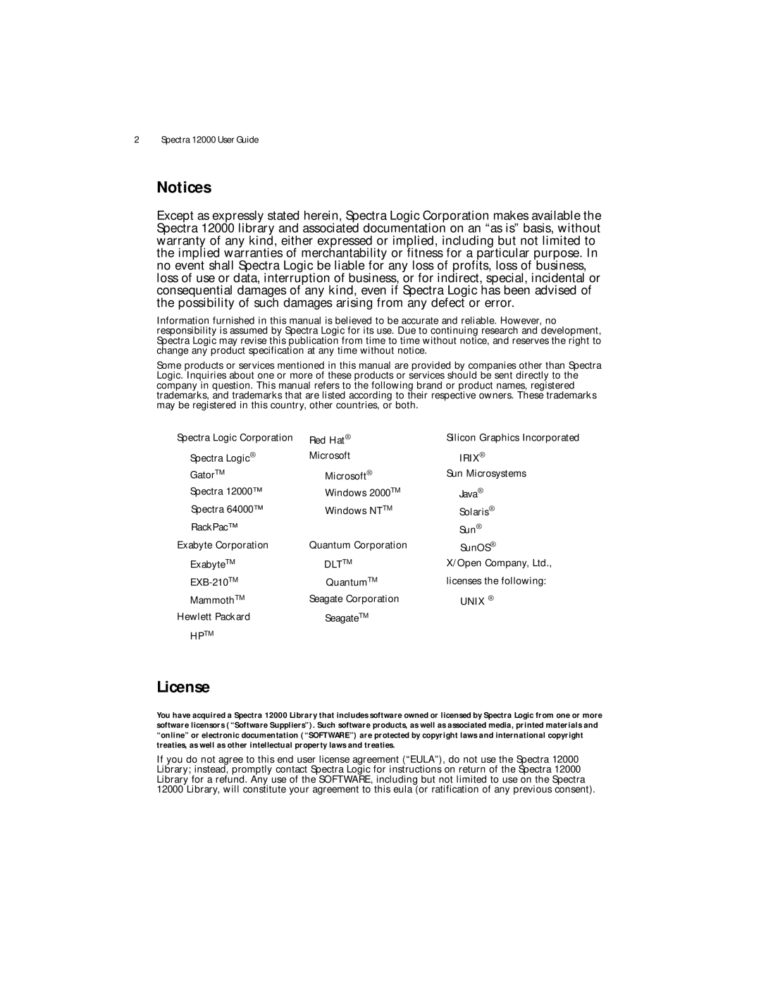 Spectra Logic Spectra 12000 manual License, Irix 